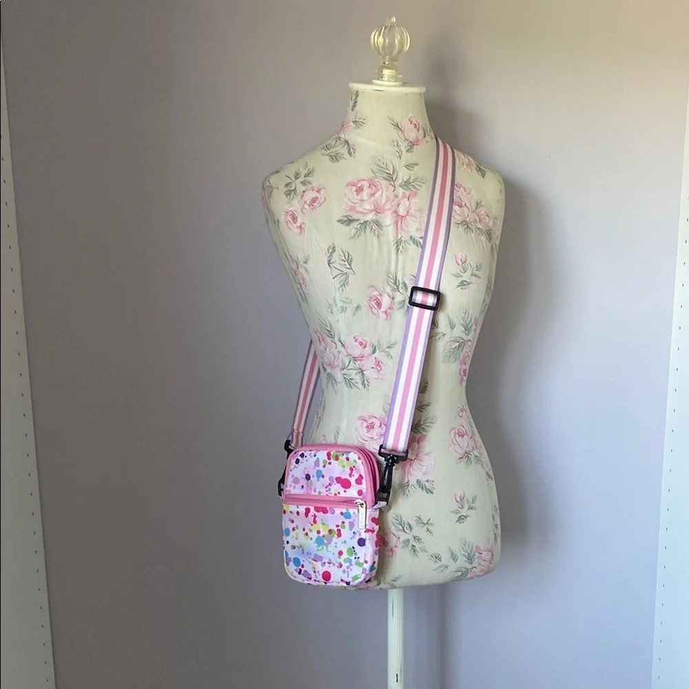 Pink and White Floral Crossbody Bag with Adjustable Strap